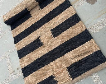 Handwoven Hemp Jute Rug Natural Black Runner Eco-Friendly Decor Hemp Stairs Jute Runner Entryway Jute Runner Custom Size Floor Area Rug 2x10