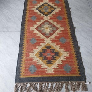 Handwoven Wool Jute Kilim Runner Rug: Shady Balcony Style ,cozy Home Rug, custom sizes
