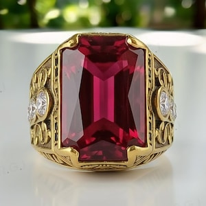 Anillo de hombre Rubí Plata 925 Anillo de forma octogonal.