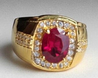 Garnet Oval Ring 925 Silver Men's Ring.