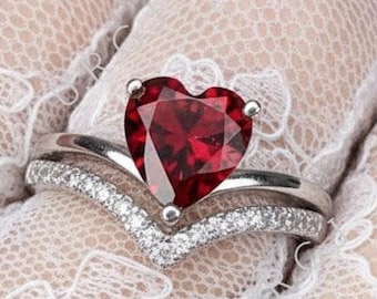 Handmade Garnet Heart Ring: 925 Sterling Silver Romantic Jewelry