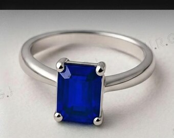 Blue Sapphire Ring 925 Silver Statement Ring.
