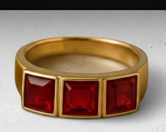 Garnet Three Gemstone Ring 925 Silver Ring.