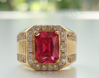 Rubin Ring für Männer Goldband Roter Edelstein Statement Ringe Minimalist Ring