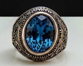 London Blautopas Herrenring: Sterling Silber Oval Statement