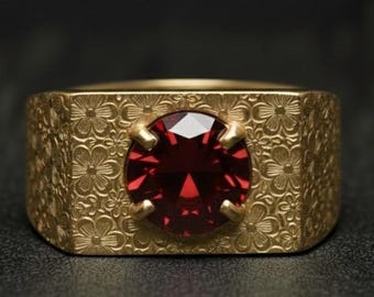 Garnet Men's Ring 925 Silver Ring Gift For Him.