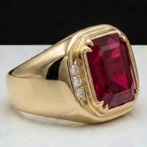 Herrring med röd rubin, sterlingsilver 925, ädelstensring med statement-motiv