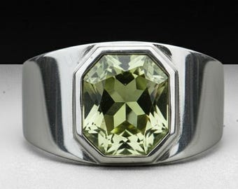 Peridot Herrenring 925 Silber Hexagon Form Ring.