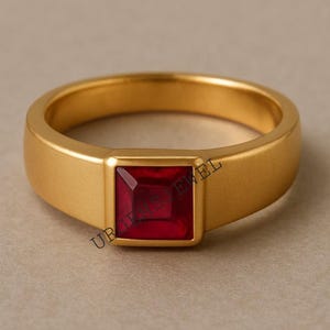 GARNET RING 925 Sterling Silver Ring,Square Shape Ring, Birthday Gift For Him, Red Gemstone Ring.