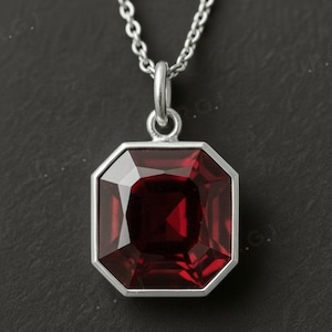 Garnet Octagon Shape Pendent 925 Silver Pendent.