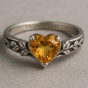 CITRINE RING 925 Sterling Silver Ring For Her Birthday Gift For Her Beautiful Ring For Her Yellow Gemstone Colour & Heart Shape Ring