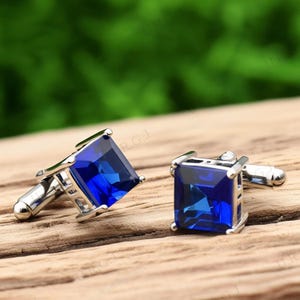 Blue Sapphire Cufflinks: Handmade 925 Sterling Silver, Luxury Gift