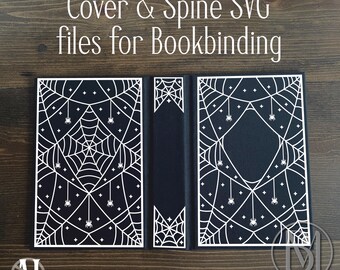 Book cover, spine, and back SVG - spider web - customizable bookbinding digital cut file for HTV