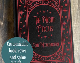 Book cover and spine SVG - moon and stars customizable bookbinding digital file for HTV