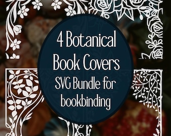 4 Book Cover Bundle - Botanical customizable bookbinding digital SVG files for HTV