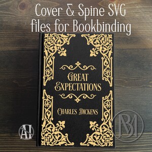 Book cover and spine SVG - Vintage scroll - customizable bookbinding digital cut file for HTV