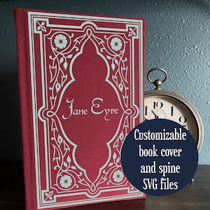 Book cover and spine SVG - Vintage customizable bookbinding digital file for cricut and HTV