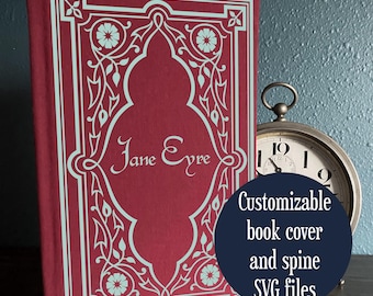 Book cover and spine SVG - Vintage customizable bookbinding digital file for HTV