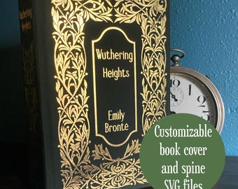 Book cover and spine SVG - vintage customizable bookbinding digital file for HTV