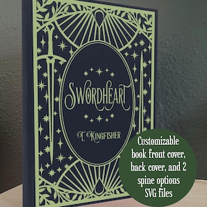 Book cover, spine, and back cover SVG - Sword and stars - customizable bookbinding digital file to use with cricut and HTV