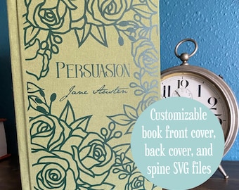 Book cover, spine, and back SVG - roses customizable bookbinding digital file for HTV