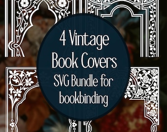 4 Book Cover Bundle - Vintage customizable bookbinding digital SVG files for HTV