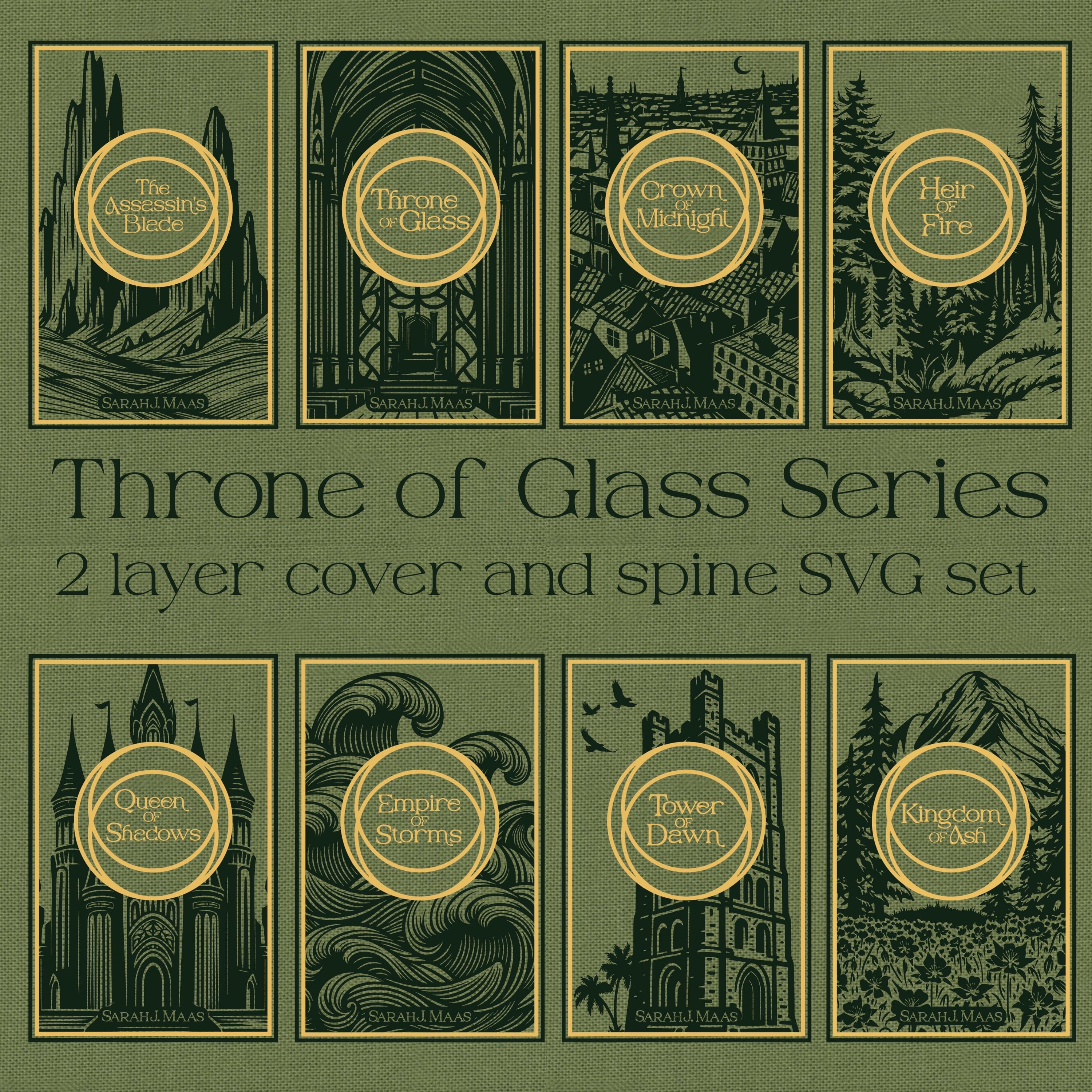 Htv Journal Covers Throne of Glass Full Series SVG Designs for Book Covers and Spines ...
