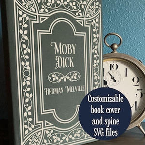 Book cover and spine SVG - Vintage style customizable bookbinding digital file to use with cricut and HTV