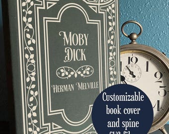 Book cover and spine SVG - Vintage style customizable bookbinding digital file for HTV