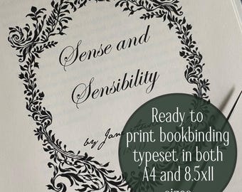 Typeset of Sense and Sensibility by Jane Austen for bookbinding - 8.5x11 and A4 PDF