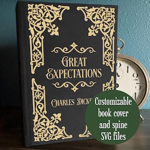 Book cover and spine SVG - Vintage scroll - customizable bookbinding digital file to use with cricut and HTV