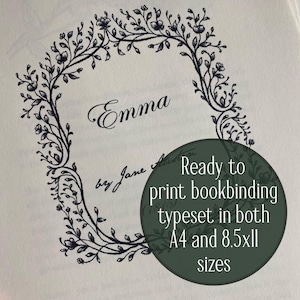 Composition d'Emma par Jane Austen pour la reliure - 8,5 x 11 et PDF A4