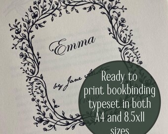 Typeset of Emma by Jane Austen for bookbinding - 8.5x11 and A4 PDF