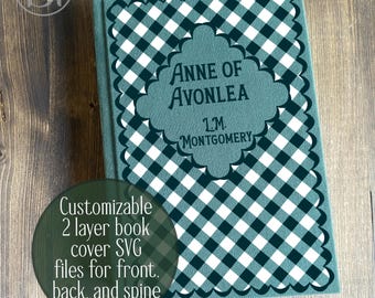 Book cover and spine SVG - Gingham - customizable bookbinding digital file for HTV