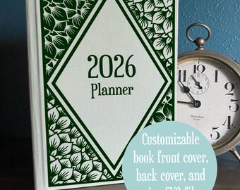 Book cover, spine, and back SVG - floral customizable bookbinding digital file for HTV