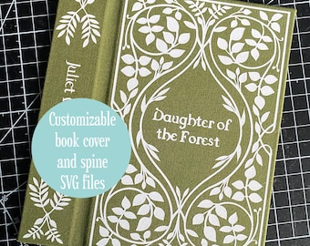Book cover and spine SVG - vintage leaves - customizable bookbinding digital file for HTV