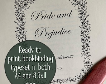 Typeset of Pride and Prejudice by Jane Austen for bookbinding - 8.5x11 and A4 PDF