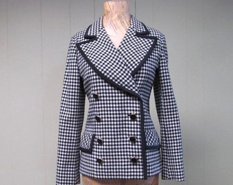 Vintage 1960s MOD Houndstooth Jacket, 60s Double Breasted Wool Blazer, I. Magnin, Small 34" Bust, VFG