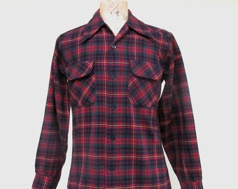 Vintage 1960s PENDLETON Board Shirt, 60s Red Wool Plaid Lumberjack Shirt w/ Double Flap Pockets, Medium 40" Chest, VFG