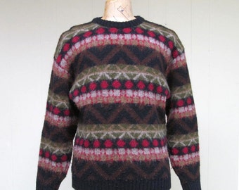 Vintage Fair Isle Sweater, Icelandic Wool Pullover, Vintage Ski Sweater, Icewear Knit, Large 44" Chest, VFG