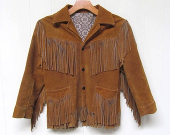 Vintage 1950s Children's Jo-o-Kay Fringed Western Jacket, 50s KId's Rust Rough-Out Suede Cowboy Jacket, VFG