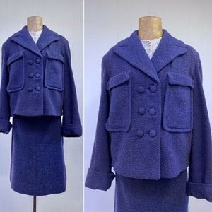 Vintage 1950s Wool Bouclé Skirt Suit, Cropped Jacket and Pencil Skirt Set, Small-Medium image 1