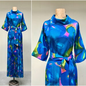 Vintage 1960s Krist Gudnasen Maxi Dress Blue Abstract Print - Etsy