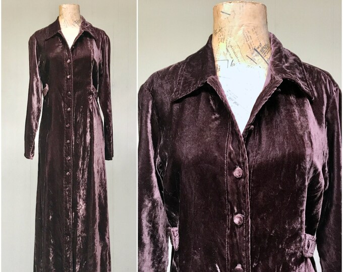 Vintage 1990s Johnny Was Velvet Duster, Brown Maxi Opera Coat