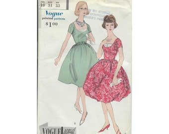 Vintage 1959 Vogue Sewing Pattern 4988, Misses' One Piece Dress with Scoop Neck and Gathered Skirt, Size 10 Bust 31