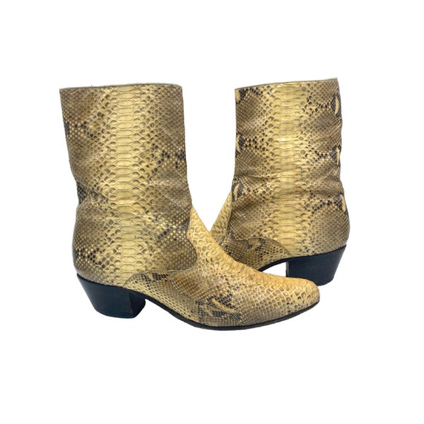 Vintage 1980s Genuine Python Ankle Boots, 80s Rockstar Style Pointed Toe Snakeskin Western Boots, US Women's Size 8, Made in Mexico, VFG