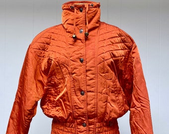 Vintage 1980s Burnt Orange FERA Ski Jacket, 80s New Wave Quilted Puffer Parka, Machine Washable, Small/Medium, VFG