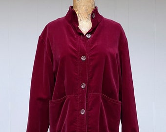 Vintage 1970s Maroon Cotton Velvet Shacket, California Casual Shirt Jacket, Medium 40" Bust, VFG