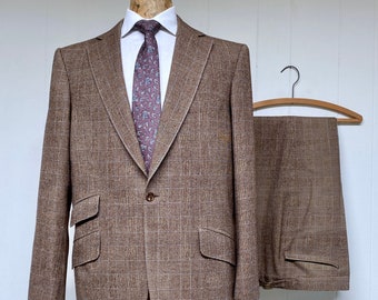 Vintage 1980s Bespoke Glen Plaid Wool Suit, Jack Taylor Beverly Hills Custom Tailor, Size 44R, VFG