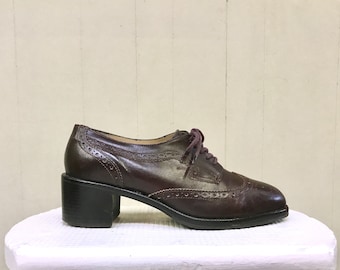 Vintage Brown Kenneth Cole Wingtip Shoes, Chocolate Leather Brogues, Classic Oxford Lace-up Shoes, US Women's Size 6 1/2, VFG